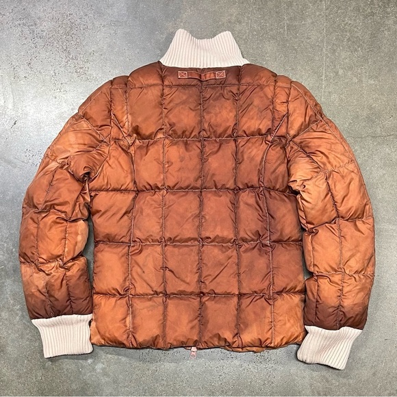 Vintage Y2K Tommy Jeans Puffer Jacket Faded Brown Cream Ribbed Collar Size L - Picture 4 of 9